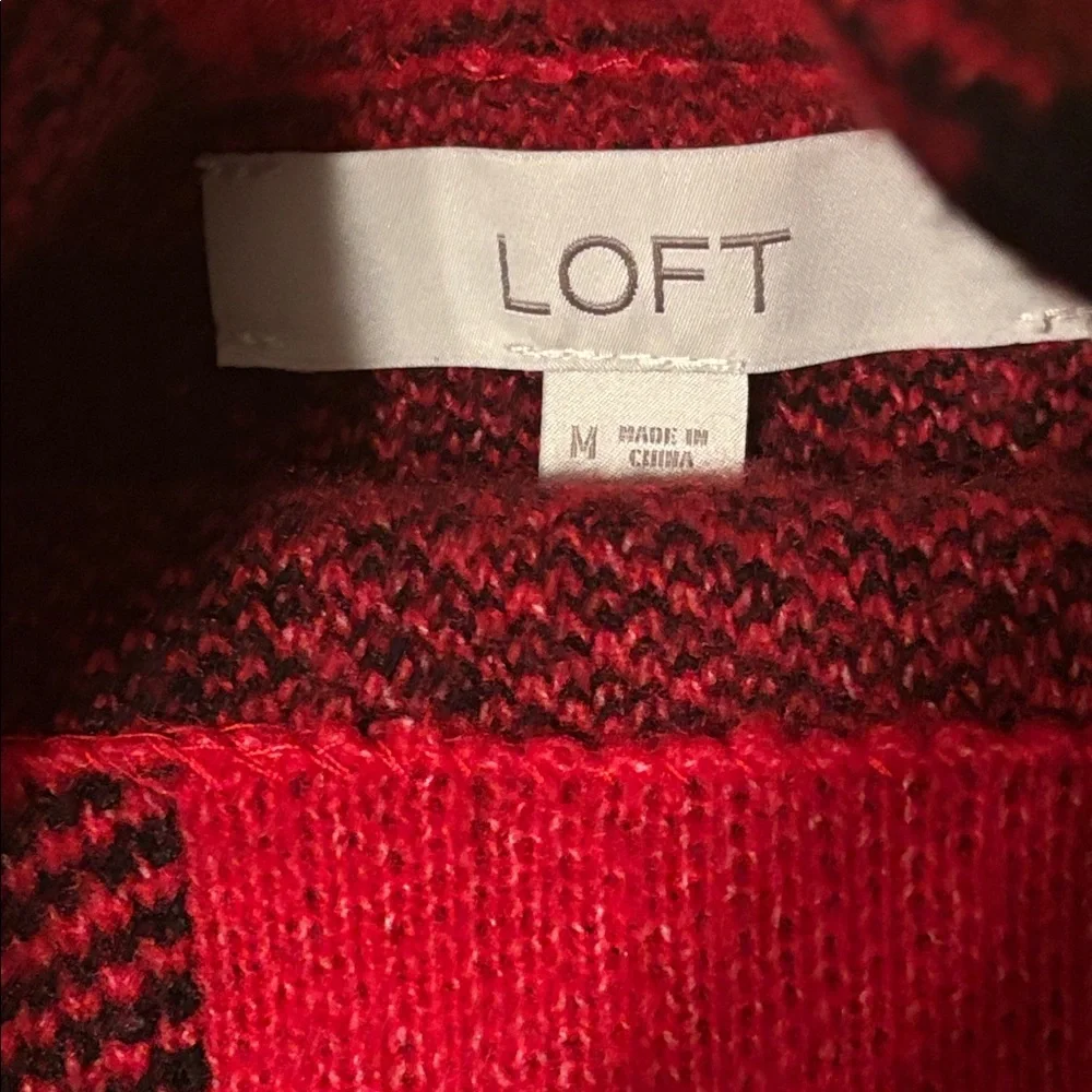 LOFT Red and Black Buffalo Plaid Turtleneck Sweater Top - Picture 3 of 8